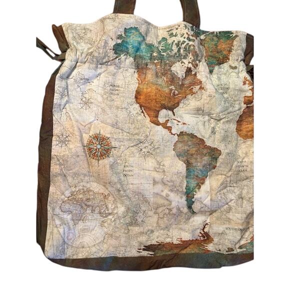 Handmade Tote Bag antique style world map with drawstring closure quality! - Picture 2 of 10